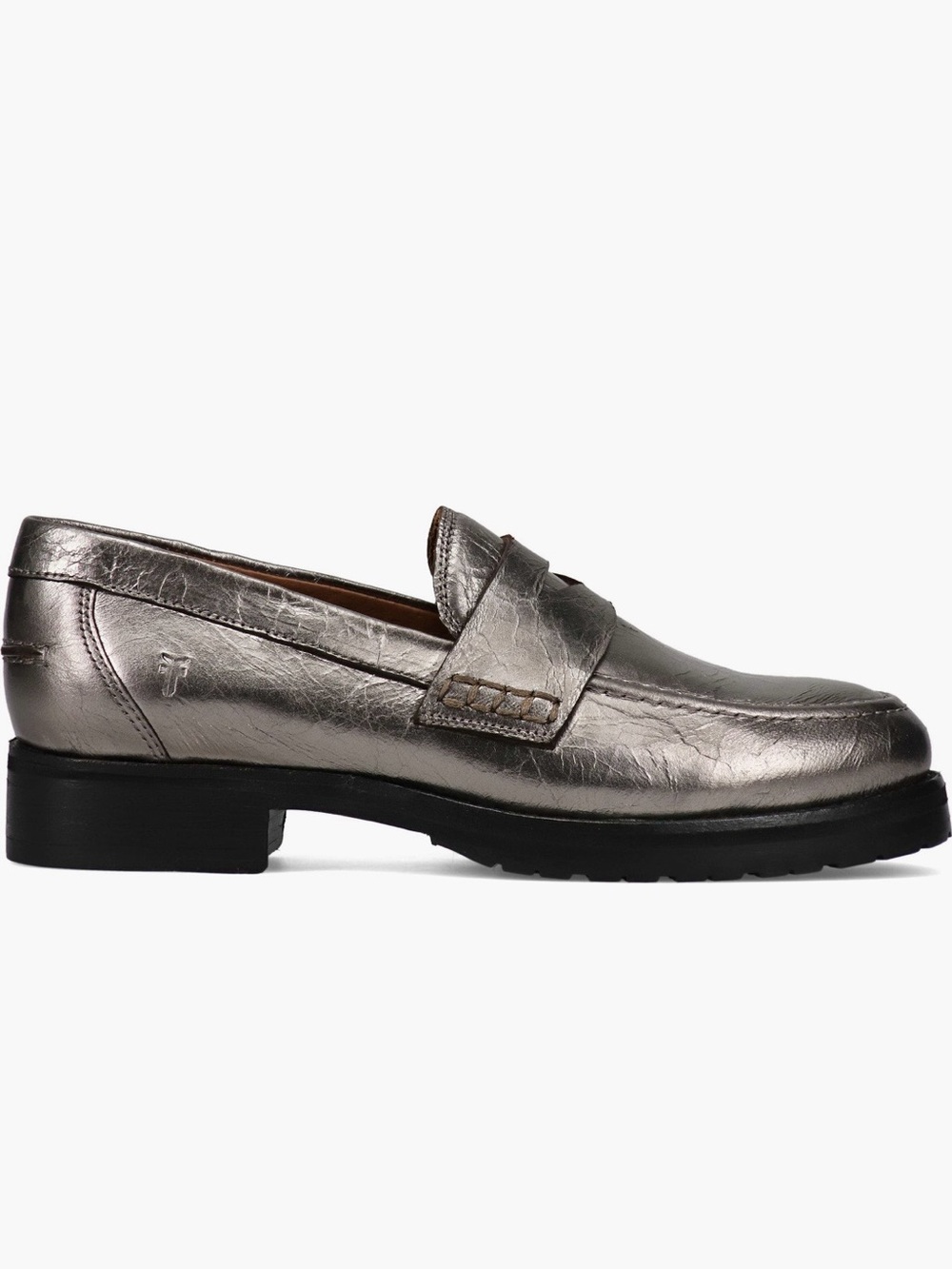 Frye Melissa Lug Loafers Women 7.5 Dark Pewter Metallic Leather Penny Shoes